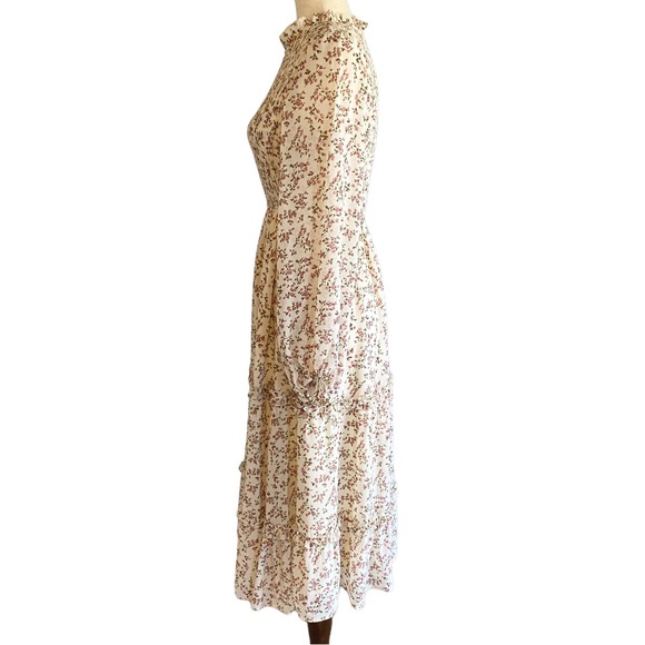⭐️ SOLD ⭐️ PETAL & PUP Edwina Shirred Long Sleeve Midi Dress Floral Cream Size 4 - Picture 9 of 13